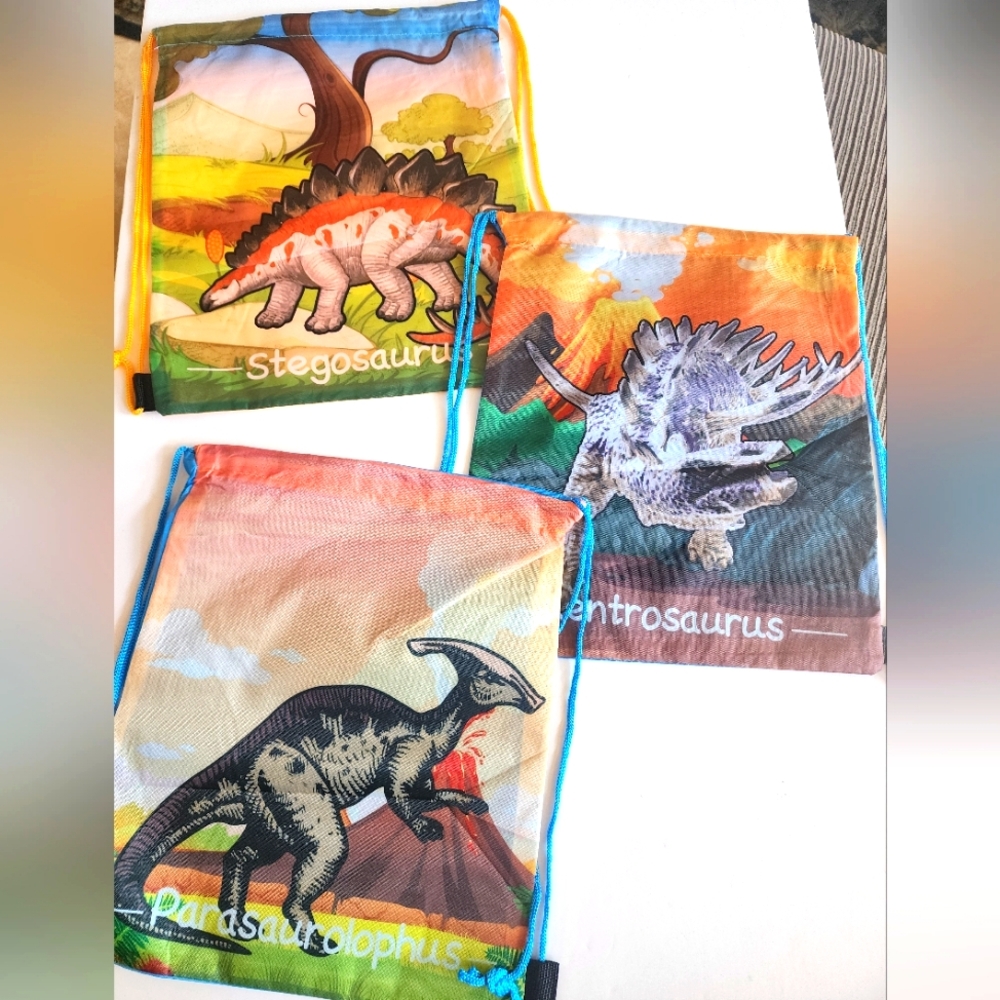 Dinosaur-Themed Kids Drawstring Bags Set Of 3